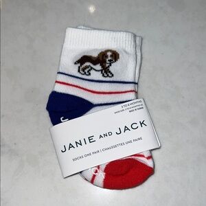 NWT Janie and Jack Infant Socks - White, Blue, Red Patriotic Stripes with Dog